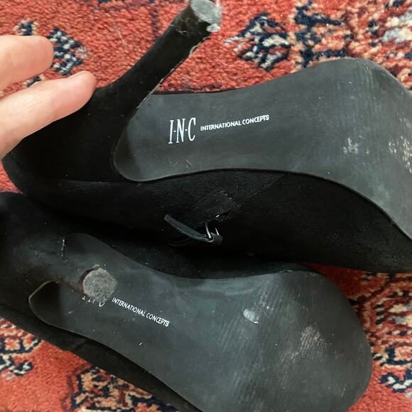 INC Gutsy Women's 7.5M Black Suede Ankle Booties Side Zip High Heels Shoes - Picture 4 of 7